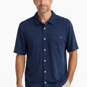 Tommy Bahama Navy Short-Sleeve Button-Down Shirt with Chest Pocket